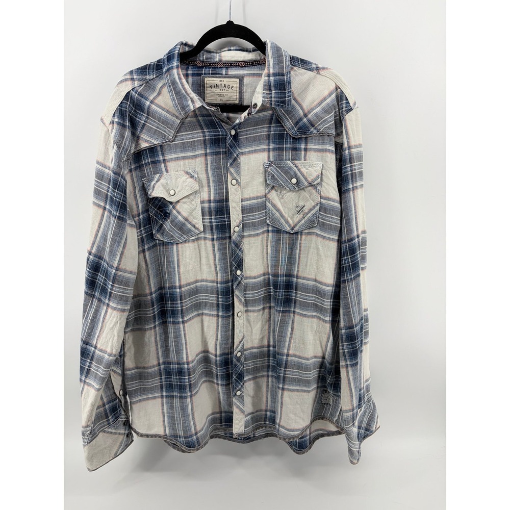 BKE Buckle Vintage 1967 Pearl Snap Shirt, Athletic Fit, Plaid Western, Men XL
